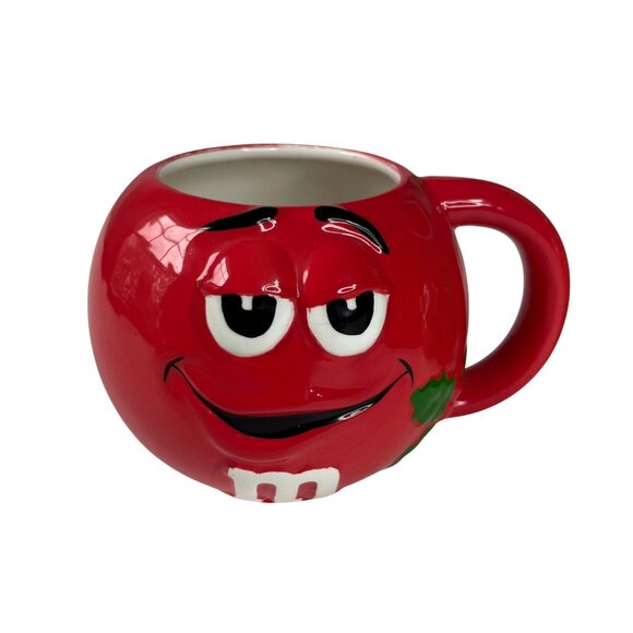 M&Ms Ceramic Coffee Mugs Holiday Collectible Set f 2 Red Green By Galerie - Picture 3 of 8